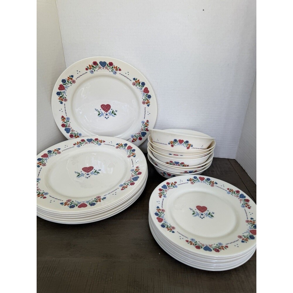 Vintage French Arcopal Heart Floral Design Set of Dishes Lot Cottagecore